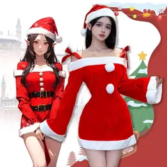 【新品】 [KEKVE] サンタ コスプレ サンタクロース コスプレ 衣装 サンタコス サンタコスプレ レディース サンタワンピ サンタワンピース クリスマス かわいい 大人用 クリスマス コスプレ レディース 2点セット ベルベット生地 0
