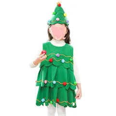 【新品】 [DECEED] クリスマスツリー コスプレ 衣装 キッズ クリスマス コスチューム 子供用 女の子 サンタコスプレ ワンピース 帽子付き クリスマス パーティー 仮装（サイズ：90） 1