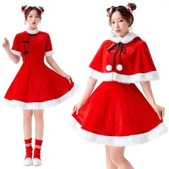 【新品】 [DECEED] サンタ コスプレ チャイナ風 レディース サンタクロース コスチューム サンタコス 中華風ドレス 可愛い 衣装 クリスマス ワンピース 3点セット(Sサイズ) 1