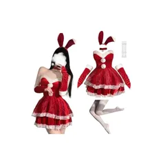 【新品】 [RAAUUNE] サンタ コスプレ6点セット S-XLワンピース 白網タイツ バニーガール サンタクロース 兎耳 ウサギ カチューシャ クリスマス サンタコスチューム ミニスカ 日常 室内 舞台 演出服 イベント 仮装 忘年会 文化祭 新年会  1