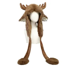 【新品】 [RUIXIA1] トナカイ 帽子 ふわふわ 被り物 トナカイの角付き 着ぐるみ帽子 サンタ帽 防寒 耳あて アニマルハット 鹿 コスプレ ハロウィン クリスマスパーティー お祭り 雪遊び アウトドア活動 プレゼント 男女兼用 ブラウン 0