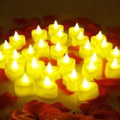 【新品】 DFsucces LEDキャンドルライト 24個セット 癒しの灯り 暖かい黄色の光 安全 省エネ 長持ち 便利 電池付き 写真?影 クリスマス 結婚式 誕生日 ?念日 パーティー プロポーズ プレゼント 室内・室外飾り (ハート型 暖白光 24個 0