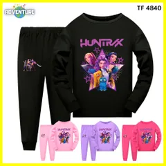 KPOPガールズ! デーモン・ハンターズ長袖 パジャマ ロンT セットアップ 110 120 130 140 150 160 黒 ブラック 女の子 ピンク紫パープル服 キッズ 子供 アニメ 映画 demon hunters 韓国 Netflix TF 4840