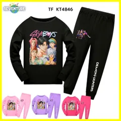 KPOPガールズ! デーモン・ハンターズ サジャボーイズ長袖パジャマ ロンT セットアップ 110 120 130 140 150 160 黒 ブラック 女の子 ピンク紫パープル服キッズ子供アニメ 映画 demon hunters 韓国TF  KT4846