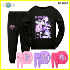 KPOPガールズ! デーモン・ハンターズ長袖 パジャマ ロンT セットアップ 110 120 130 140 150 160 黒 ブラック 女の子 ピンク紫パープル服 キッズ 子供 アニメ 映画 demon hunters 韓国 Netflix TF 4810