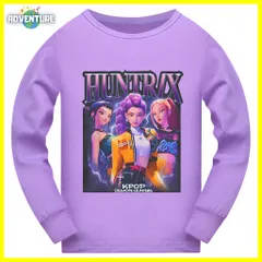 5029 KPOPガールズ! デーモン・ハンターズ長袖Tシャツ ロンT トップス110 120 130 140 150 160 女の子 紫パープル服 キッズ 子供 アニメ 映画 demon hunters 韓国 Netflix TF