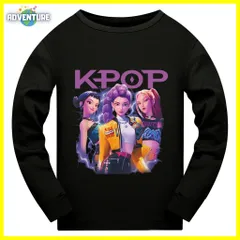 5112 KPOPガールズ! デーモン・ハンターズ長袖Tシャツ ロンT トップス110 120 130 140 150 160 黒 ブラック 女の子 服 キッズ 子供 アニメ 映画 demon hunters 韓国 Netflix TF