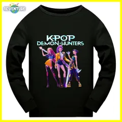 4993 KPOPガールズ! デーモン・ハンターズ長袖Tシャツ ロンT トップス110 120 130 140 150 160 黒 ブラック 女の子 服 キッズ 子供 アニメ 映画 demon hunters 韓国 Netflix TF