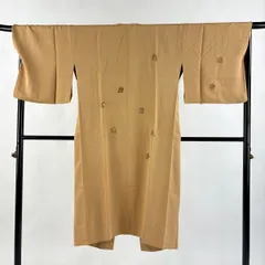 道中着 身丈128cm 裄丈69cm L 和装コート 草花 萩 刺繍 金彩 ベージュ 正絹 名品 【中古】