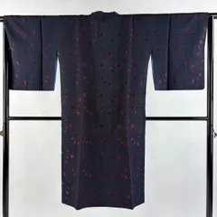 【美品】 道行 身丈122.5cm 裄丈65cm M 和装コート 千代田衿 草花 濃紺 正絹 名品 【中古】