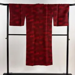 道行 身丈134cm 裄丈66cm M 和装コート 角衿 花鳥 動物 ぼかし えんじ色 正絹 名品 【中古】