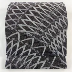 【美品】 袋帯 秀品 草花 幾何学模様 銀糸 茶紫 六通 正絹 【中古】