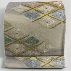 【美品】 袋帯 名品 花菱 唐織 箔 クリーム 六通 正絹 【中古】