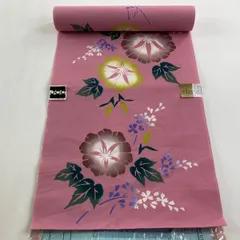 反物 優品 浴衣 草花 ピンク 綿 【中古】