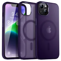 新品 Flyzoo用のiPhone 13/14磁気ット式マットケース MagSafe対応 米軍MIL規格 耐衝撃 ワイヤレス充電 指紋防止 耐黄変 擦り傷防止 薄型で半透明の超軽量シリコーン電話カバー マグネットスマホケース 6.1インチ、パープル