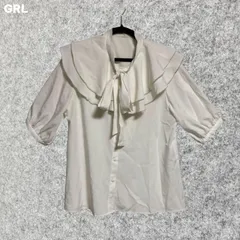 GRLフリル襟リボン付きホワイト半袖シャツ Fサイズ