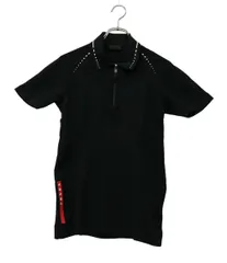 PRADA プラダ ハーフジップ ポロシャツ ブラック テック素材 切替デザイン PRADA プラダ ハーフジップ ポロシャツ ブラック テック素材 切替