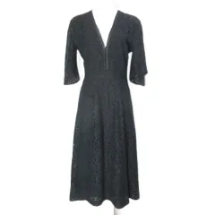 ザラウーマン ZARA WOMAN レースワンピース ロング 5分袖 Vネック XS 黒 ブラック /X