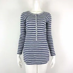 アルマーニエクスチェンジ A/X ARMANI EXCHANGE チュニック カットソー 薄手 長袖 ヘンリーネック ボーダー柄 メタル ロゴ チャーム XS 杢 グレー 紺 ネイビー 国内正規品のサムネイル