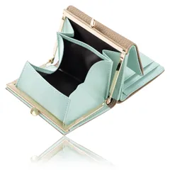 [OTSUTOTSU] がま口財布 レディース 本革 ミニ財布 コンパクト スキミング防止 三つ折り財布 バイカラー (キャラメル×ミントグリーン)