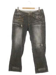 アルベロベロ 118481 デニムパンツ M ブラック ダメージ加工 クロップド ITF2N3GAJQPS