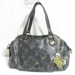 美品 ANNA SUI アナスイ チェック プリント ミニボストンバッグ ハンドバッグ バタフライチャーム ダークブラウン レディース 古着 中古 USED