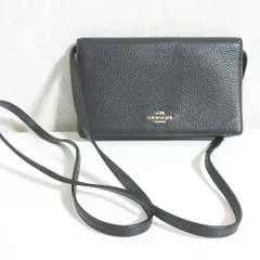 美品 COACH コーチ シュリンクレザー ショルダーウォレット ショルダーバッグ ブラック レディース 古着 中古 USED