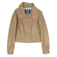 美品 BURBERRY バーバリー レザージャケット ライダースジャケット シングル ジップアップ 裏地ノバチェック アウター ブラウン 38 レディース 古着 中古 USED