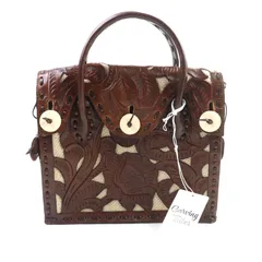 未使用品★GRACE CONTINENTAL グレースコンチネンタル 48182401 Cutwork Maestra S カービングトライブス ハンドバッグ ダークブラウン 保存袋付き レディース