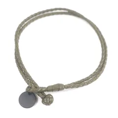 極美品□BOTTEGAVENETA ボッテガヴェネタ レザー イントレチャート ロゴプレート付き アクセサリー ブレスレット カーキ イタリア製 メンズのサムネイル