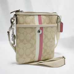 COACH コーチ ショルダーバッグ シグネチャー ミニバッグ ロングショルダー 斜め掛け ベージュ PVC バッグチャーム付き レディース【中古】