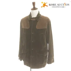 ■ ポロ ラルフローレン コーデュロイ レザージャケット 長袖 アウター 革 裏地チェック柄 胸ポケット メンズ M ブラウン系 グリーン系