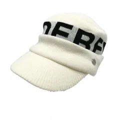 【美品】ジェイリンドバーグ ニットワークキャップ 白×黒 ウール混 ビッグロゴ 57-59cm  ゴルフウェア J．LINDEBERG