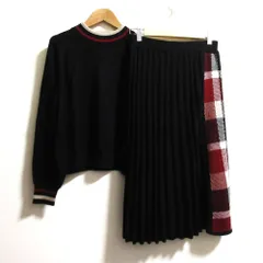 美品 BLUE LABEL CRESTBRIDGE ブルーレーベルクレストブリッジ ニットセーター スカート セットアップ サイズ38 ブラック レディース 古着 中古 USED