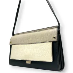 【未使用級/美品】FURLA フルラ ショルダーウォレット お財布ポシェット 2WAY クラッチバッグ 斜め掛け可 本革 レザー トリコロール ブラック グレー アイボリー ゴールド金具 カード多数収納 レディース 人気モデル クリーニング済み s57