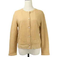 美品 01A CHANEL シャネル ココマークボタン カシミヤ100% ロゴ ニットカーディガン 40 キャメル レディース 古着 中古 USED