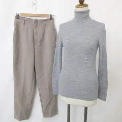 ユニクロ UNIQLO ジーユー GU ニット パンツ 2枚セット タートルネック セーター 長袖 テーパードパンツ ロング ハイウエスト グレー ベージュ M