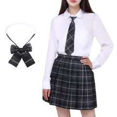 新品 [Joyasslly] 制服 スカート jk コスプレ 4点セット JK 女子高生 プリーツスカート チェック柄 コスプレ 制服セット チェックスカート 半袖 長袖 シャツ 蝶ネクタイ ボウタイ 女子高生制服 セーラー服 衣装 レディース パーティー ハ