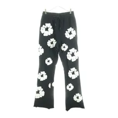DENIM TEARS (デニムティアーズ) ×READYMADE COTTON WREATH SWEAT FLARE PANTS コットンリース 総柄フラワー カットオフ フレア スウェットパンツ ブラック RE-DT-BK-00-00-09