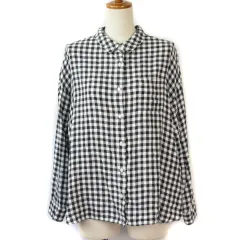 サマンサモスモス SM2 麻テンセル柄アソートシャツ チェック カシュクール 2way F 黒 ブラック