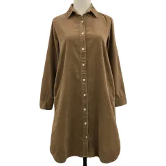 アーバンリサーチ ドアーズ URBAN RESEARCH DOORS シャツワンピース Iライン ひざ丈 コーデュロイ 無地 長袖 ONE 茶 ブラウン