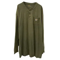 Carhartt 長袖 無地Tシャツ 3XL カーキ カーハート ハーフボタン 胸ポケット ワンポイント 無地 ボタン ビッグサイズ 春物 a711-5334