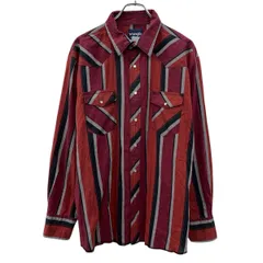 Wrangler 長袖 ストライプシャツ L エンジ レッド ラングラー スナップボタン 胸ポケット ウエスタンシャツ ストラップ 春物 a711-5244のサムネイル