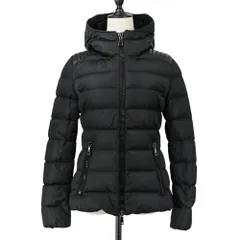 美品 MONCLER モンクレール TETRA ラムレザー切替 フーデッド ダウンジャケット 1 ブラック レディース 古着 中古 USED