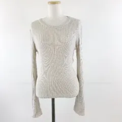 ザラ ZARA ニット セーター 長袖 リブ リボン ベージュ L *T867