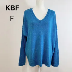 KBF アーバンリサーチセーターニット 総柄切替リブシーム加工 長袖Vネック ウール混 Vネック ブルー カラフル サイドスリット セーター 長袖ニット F