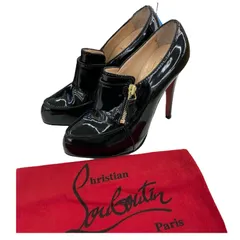 199990 現状品 Christian Louboutin クリスチャンルブタン EU36 1/2 (23cm) ハイヒール ピンヒール サイドジップ ブラック レッド ブーティ エナメル