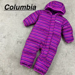 【美品】　Columbia コロンビア ベビー スノーウェア スキーウェア 6-12 ピンク　総柄　ストライプ　ジャンプスーツ　カバーオール　70 80 サイズ