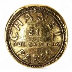 美品 CHANEL シャネル ヴィンテージ 31 Rue Cambon カンボン ロゴ ラウンド ブローチ ゴールドカラー レディース 古着 中古 USED