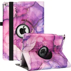 新品 iPad 9.7 2018 2017 / iPad Air 2 / iPad Air 1 ケース iPad 9.7インチ（第6、5世代）軽量 手帳型 360度回転スタンド オートスリープ機能 3段階調節可能 固定バンド 脱落防止耐衝撃 耐久性 (紫色の大